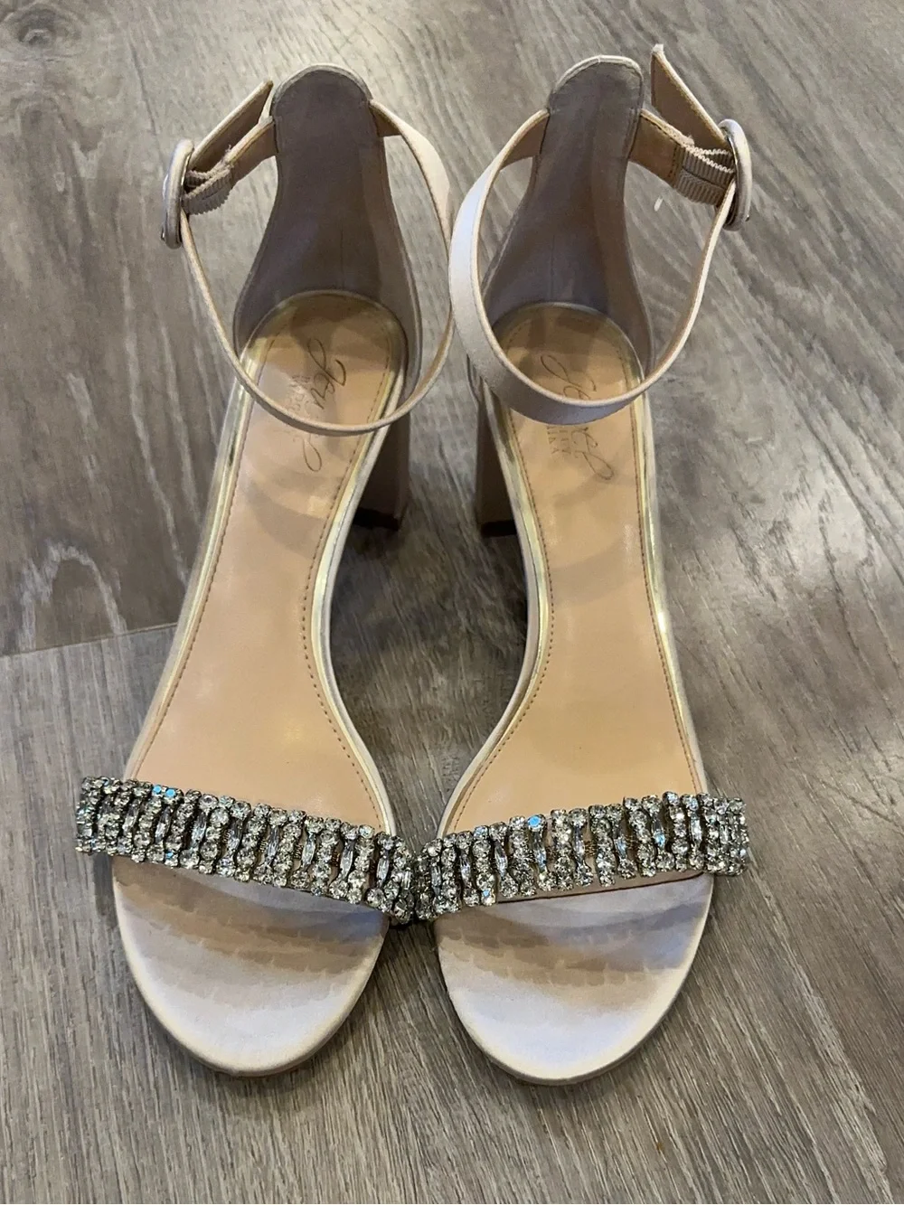 Badgley Mischka /James Rhinestone Satin Block Heel Champagne Blush Satin